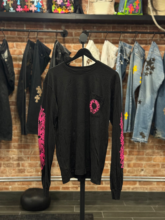 Chrome Hearts Pink Floral Horseshoe Logo Longsleeve T-shirt