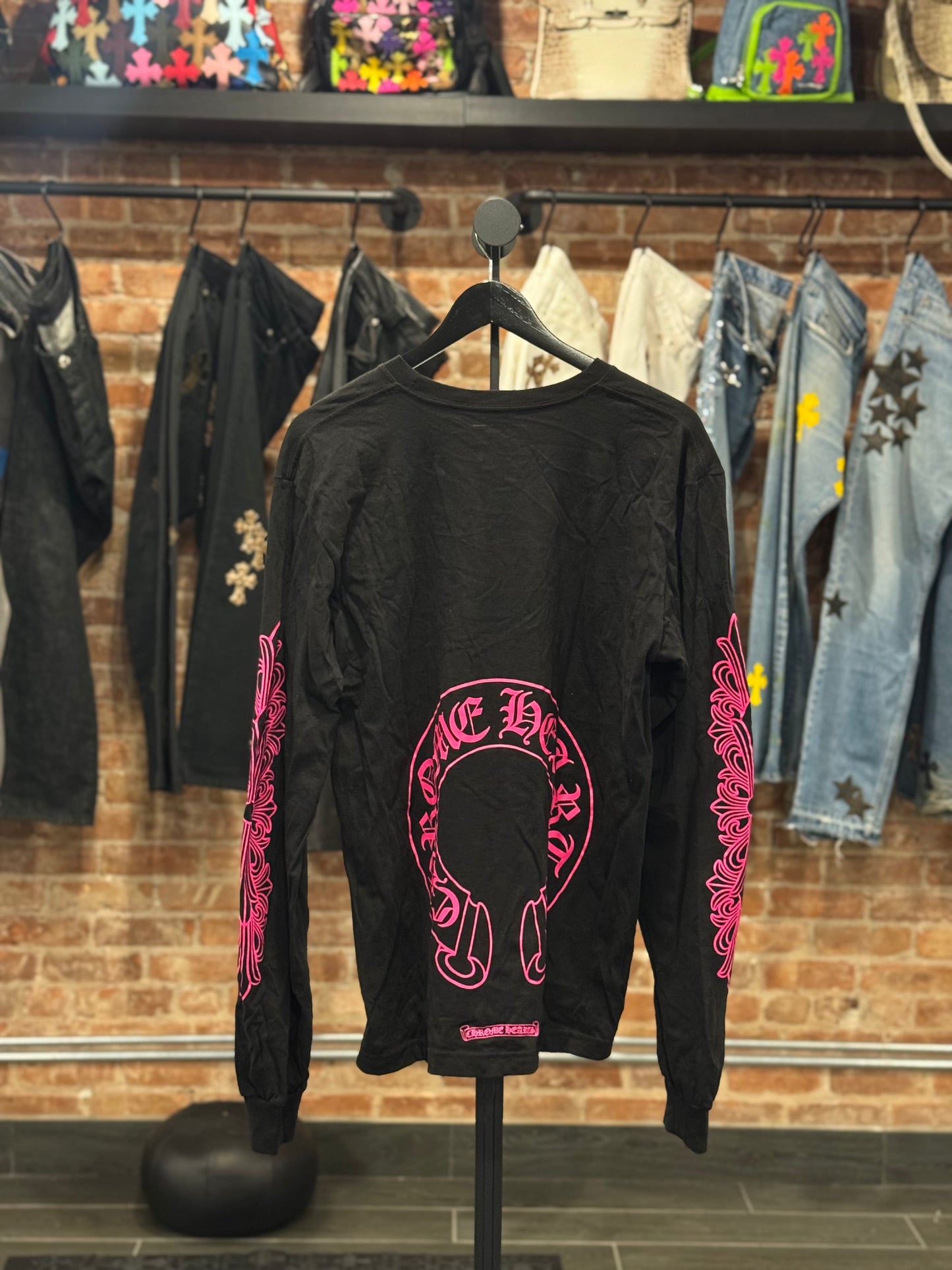 Chrome Hearts Pink Floral Horseshoe Logo Longsleeve T-shirt