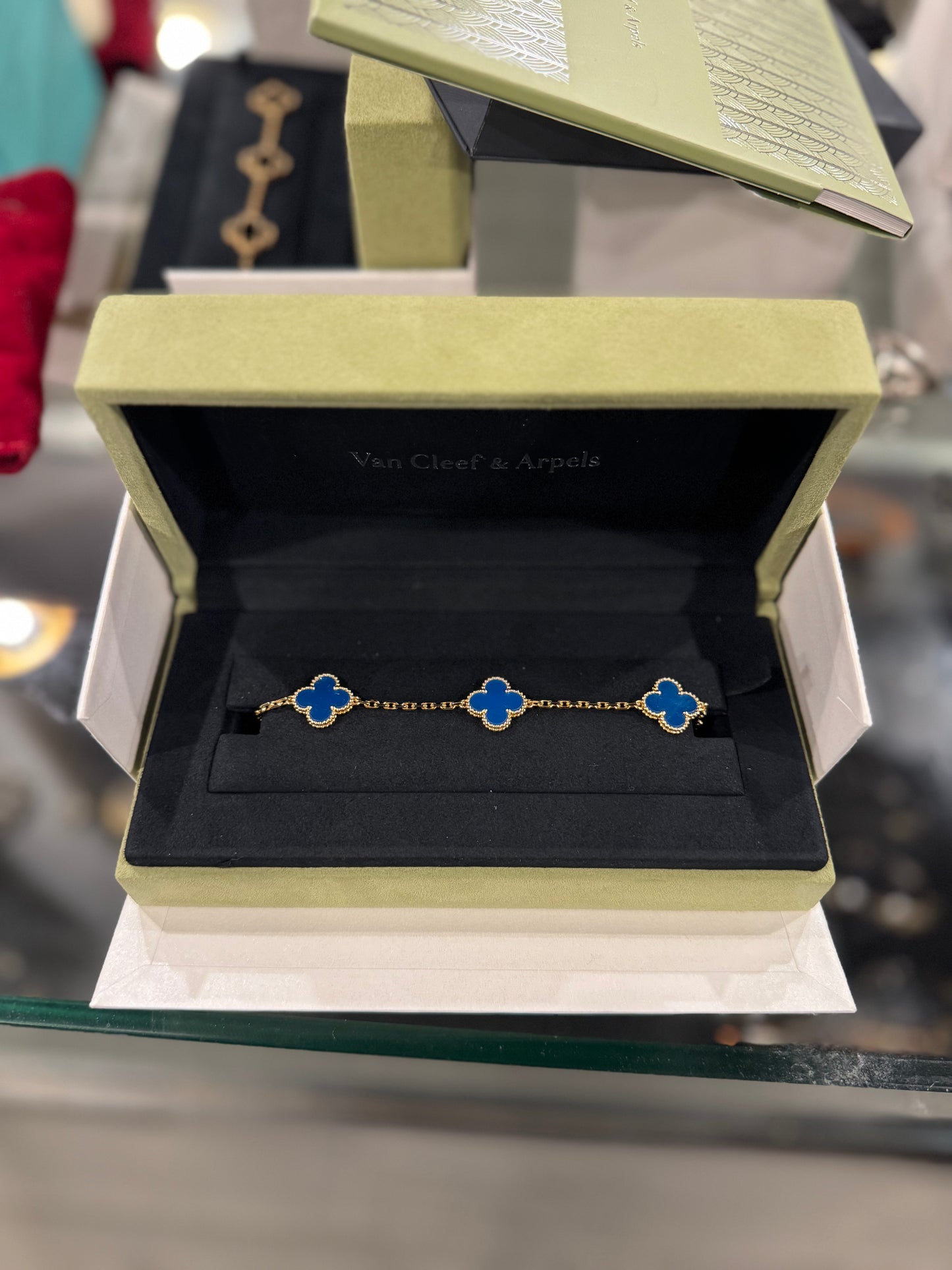 Van Cleef Blue Agate & Gold Alhambra Bracelet