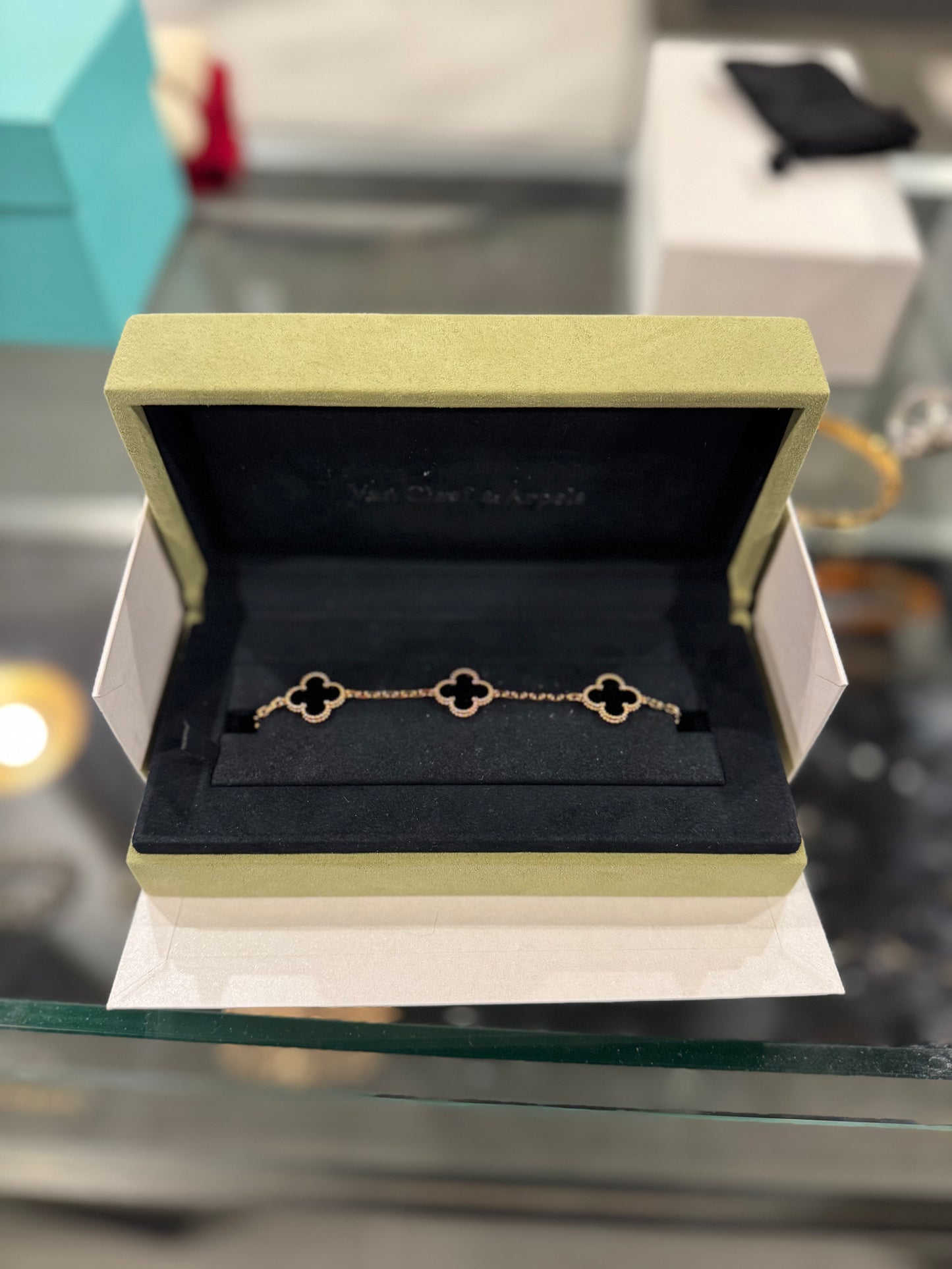 Van Cleef Blue Black Onyx & Gold Alhambra Bracelet