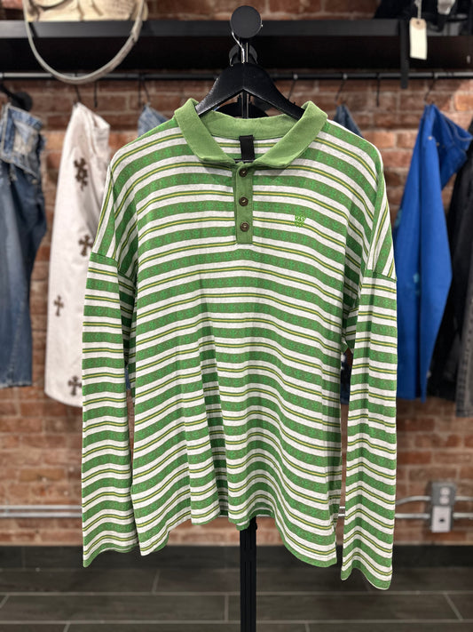 Chrome Hearts Green Matty Boy Striped Long Sleeve Polo Size XL