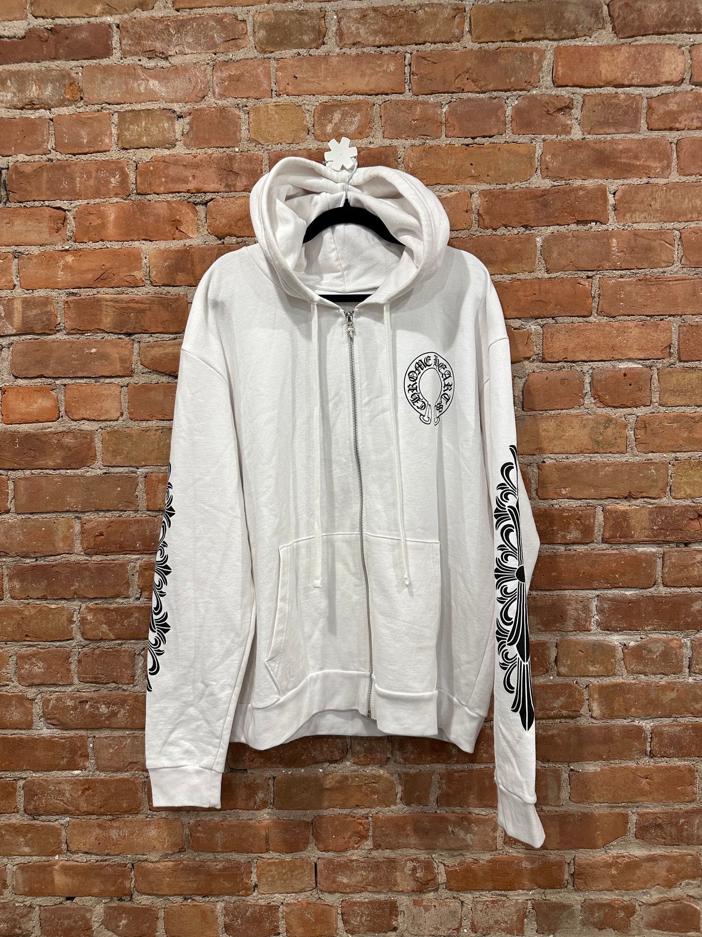 Chrome Hearts White Floral Cemetery Horseshoe Zip-Up Hoodie L - Front