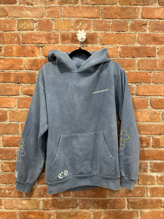 Chrome Hearts Faded Blue Yellow Cross Pocket Hoodie M - Front