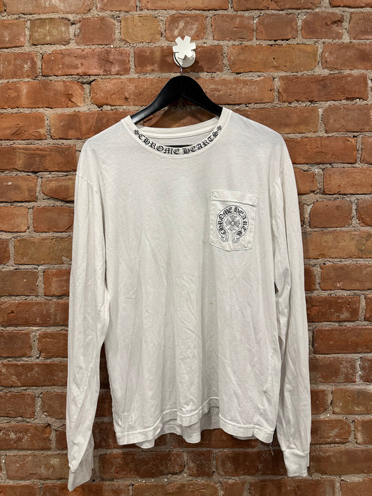 Chrome Hearts White Horseshoe Pocket Long Sleeve T-Shirt L - Front