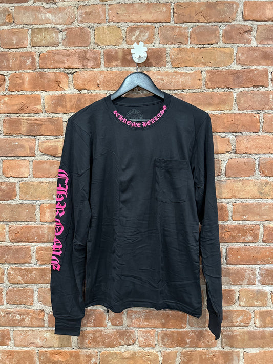 Chrome Hearts Black Pink Horseshoe Pocket Long Sleeve T-Shirt S - Front