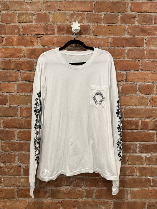 Chrome Hearts White Floral Horseshoe Long Sleeve T-Shirt XXL - Front