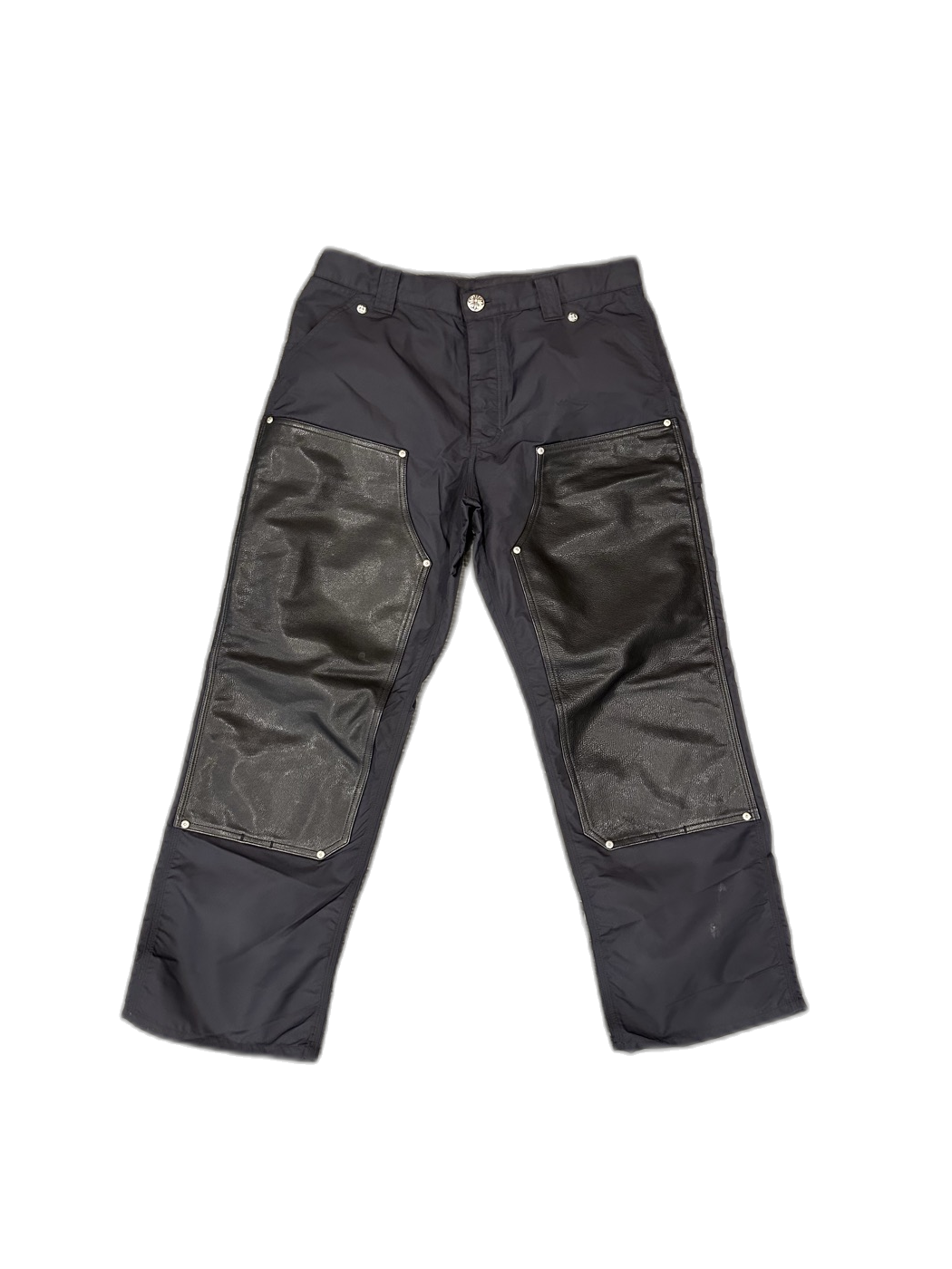 Chrome Hearts Black Leather Knee Carpenter Cargo Pants - Front