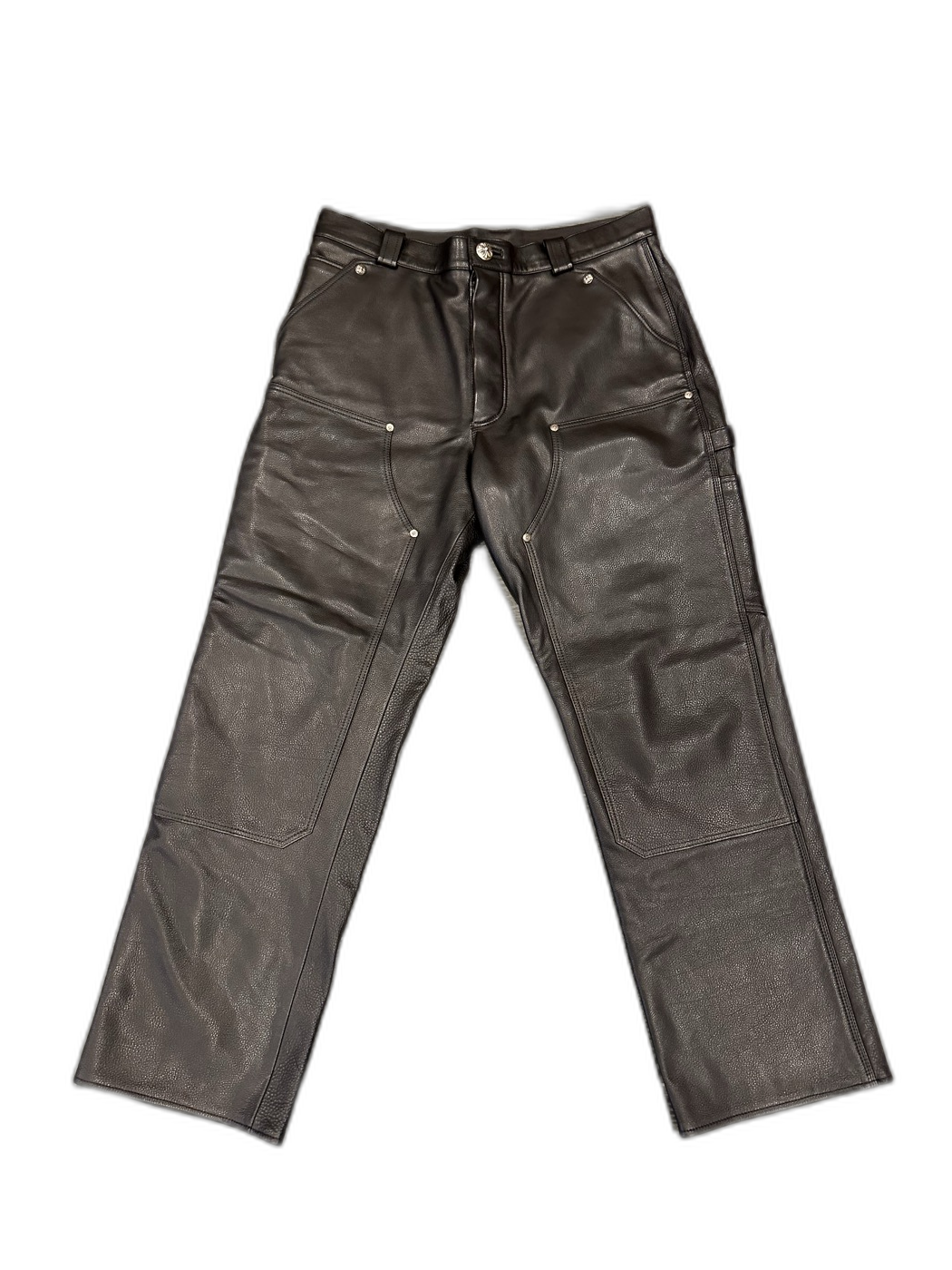Chrome Hearts Black Leather Cross Pattern Lined Pants - Front
