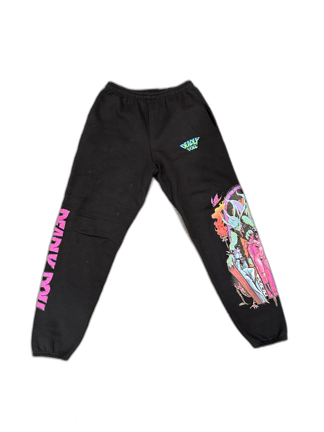 Deadly Doll Neon Graphic Logo Sweatpants - Front