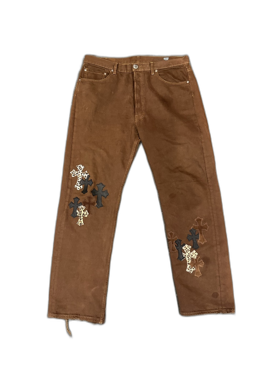 Chrome Hearts Brown Cross Patch Denim Jeans - Front