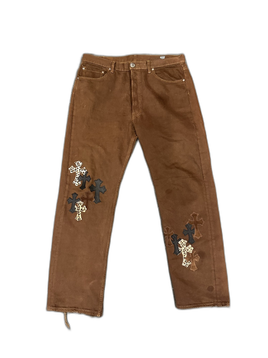 Chrome Hearts Brown Cross Patch Denim Jeans - Front