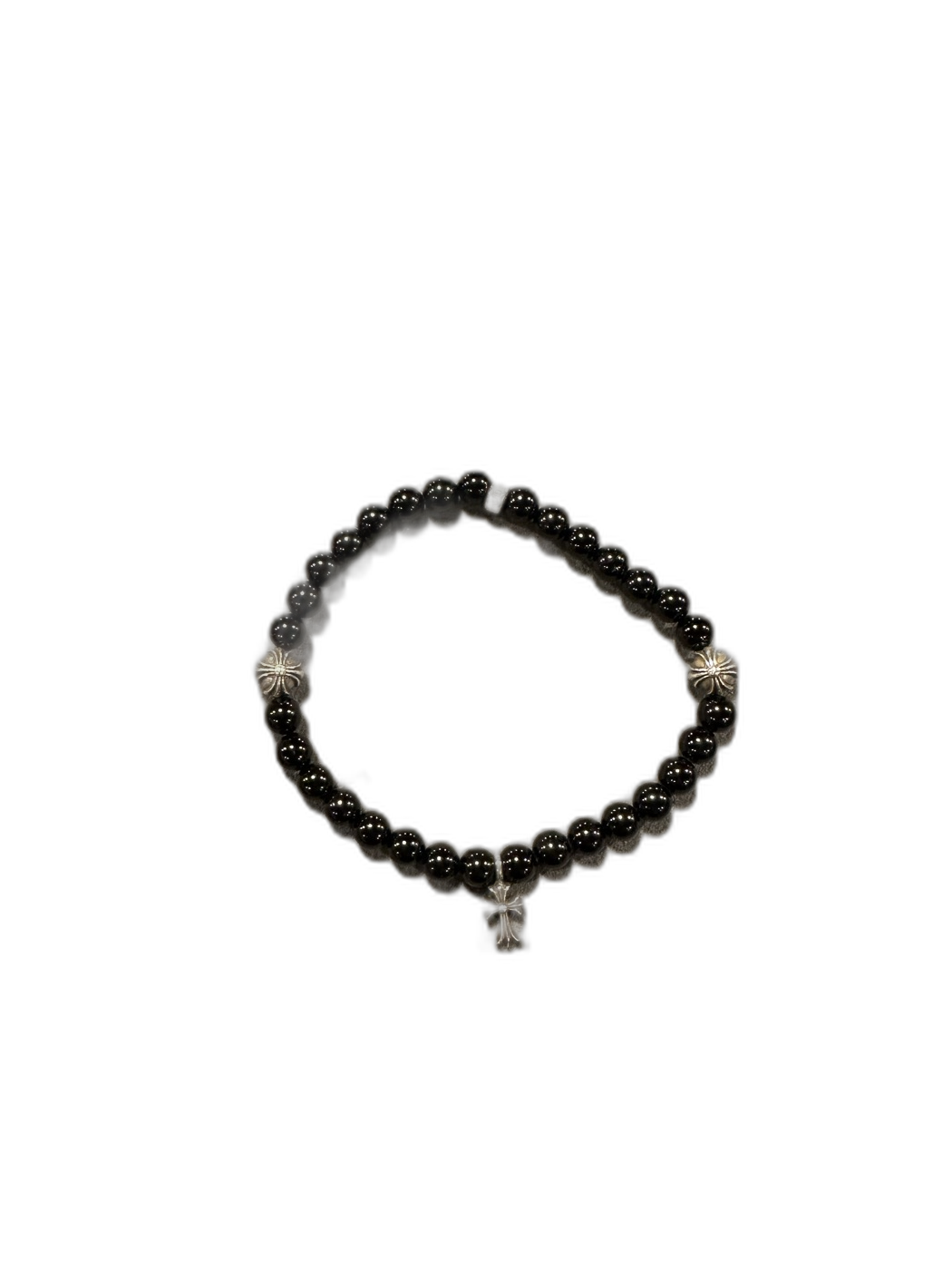 Chrome Hearts Black Onyx Bead Bracelet with Cross Charms - Front