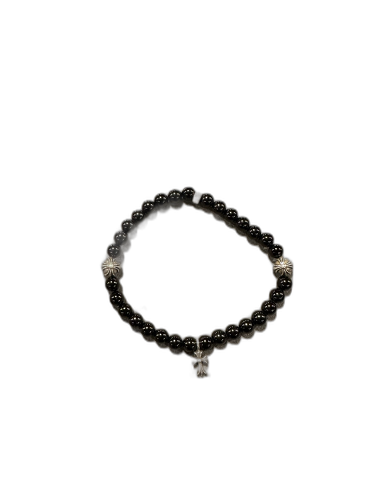 Chrome Hearts Black Onyx Bead Bracelet with Cross Charms - Front