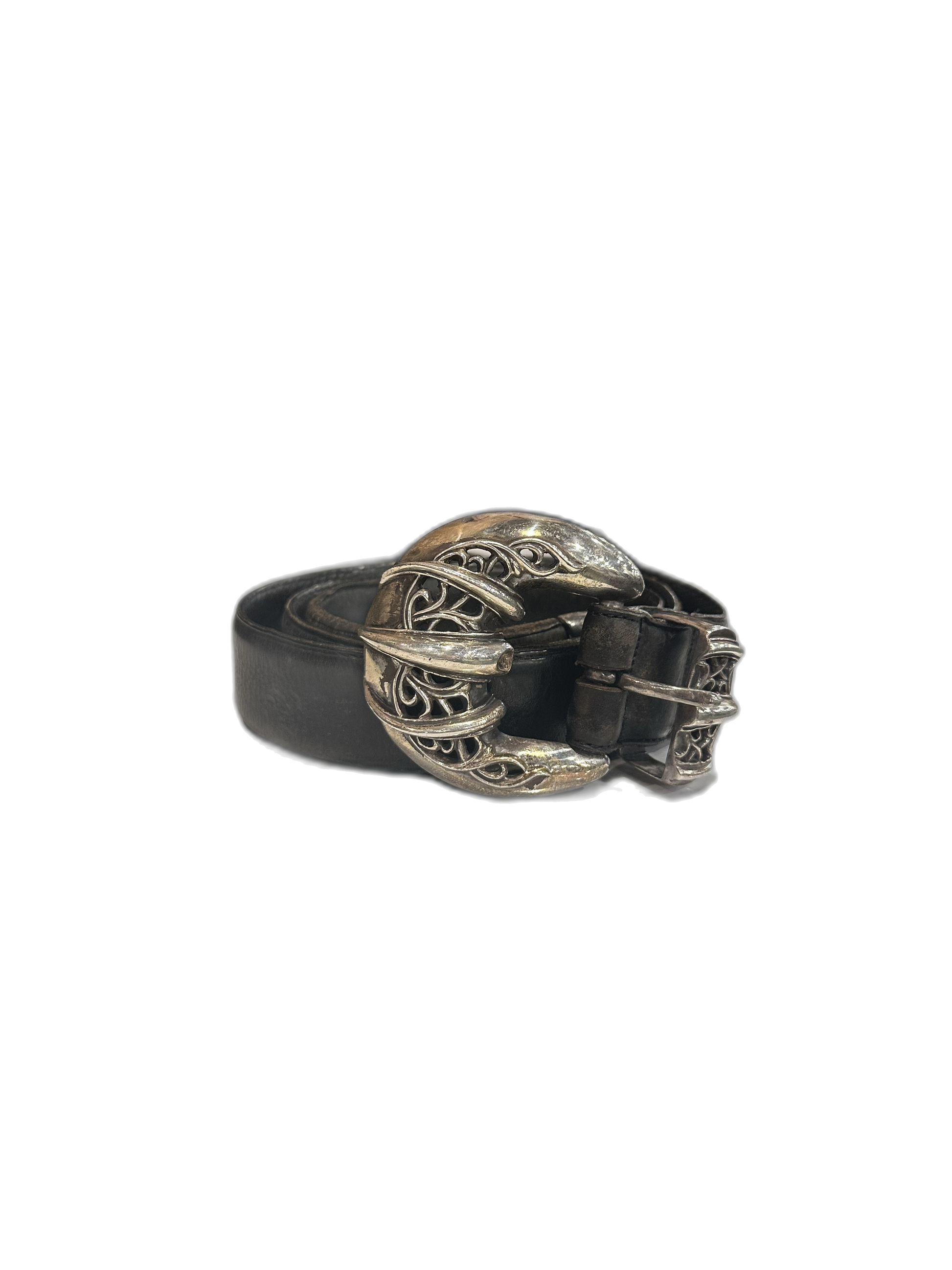 Chrome Hearts Black Leather Belt Silver Claw Buckle - Front