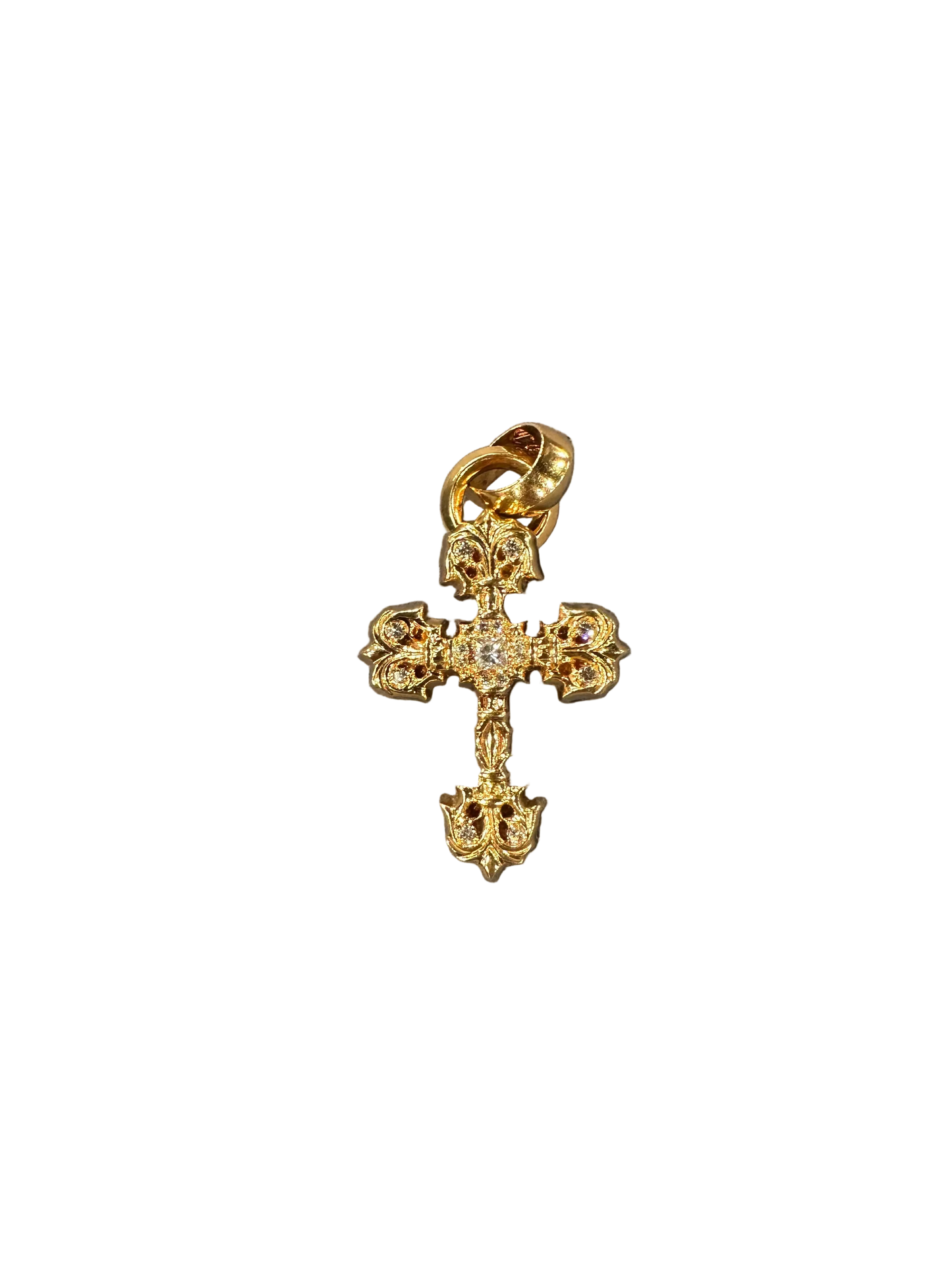 Chrome Hearts 22K Gold Diamond Filigree Cross Pendant 1.5 in
