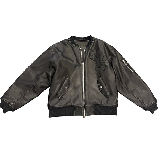 ($45,000) Chrome Hearts Black Leather Bomber Jacket