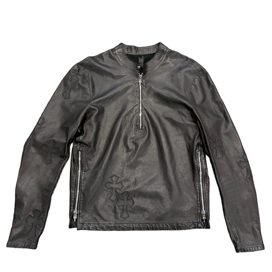 ($15,000) Chrome Hearts Black Leather Paper Jam quarter zip pullover
