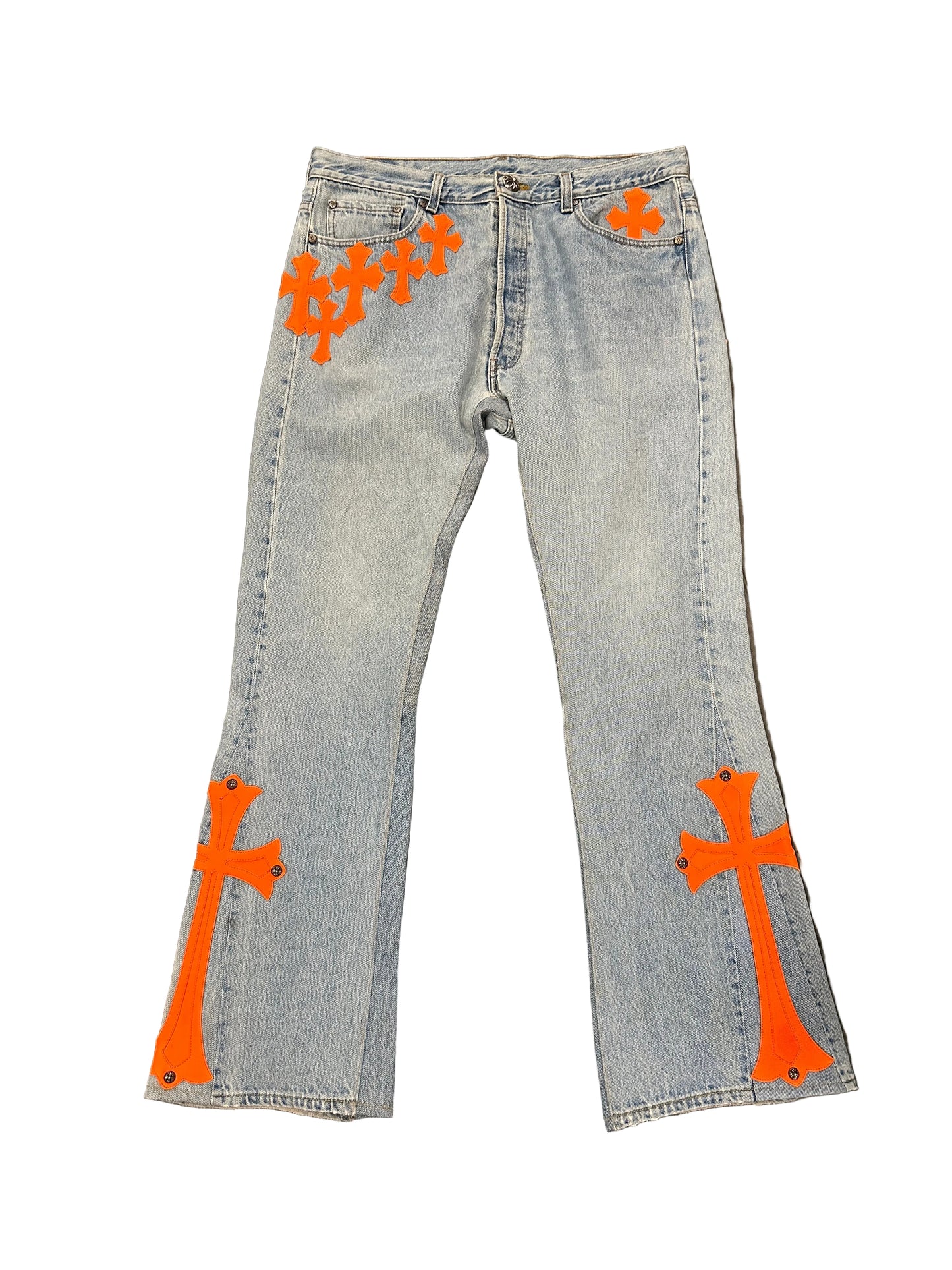 ($48,000) Chrome Hearts Art Basel Orange Patches Jeans Sz 34