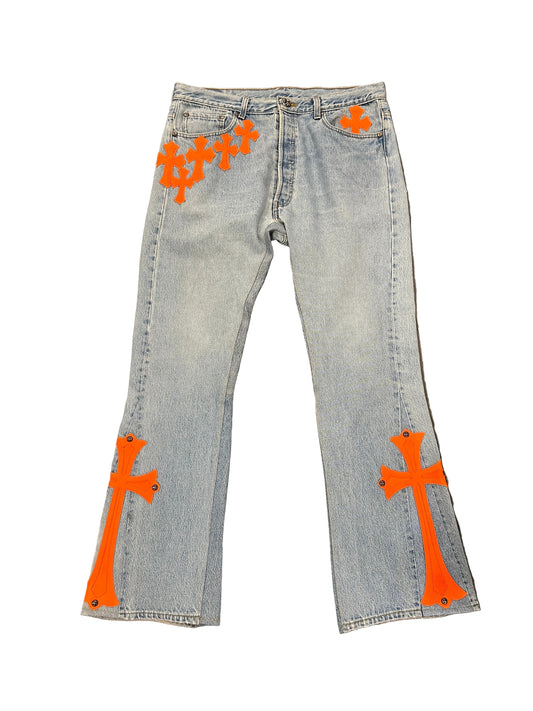($48,000) Chrome Hearts Art Basel Orange Patches Jeans Sz 34