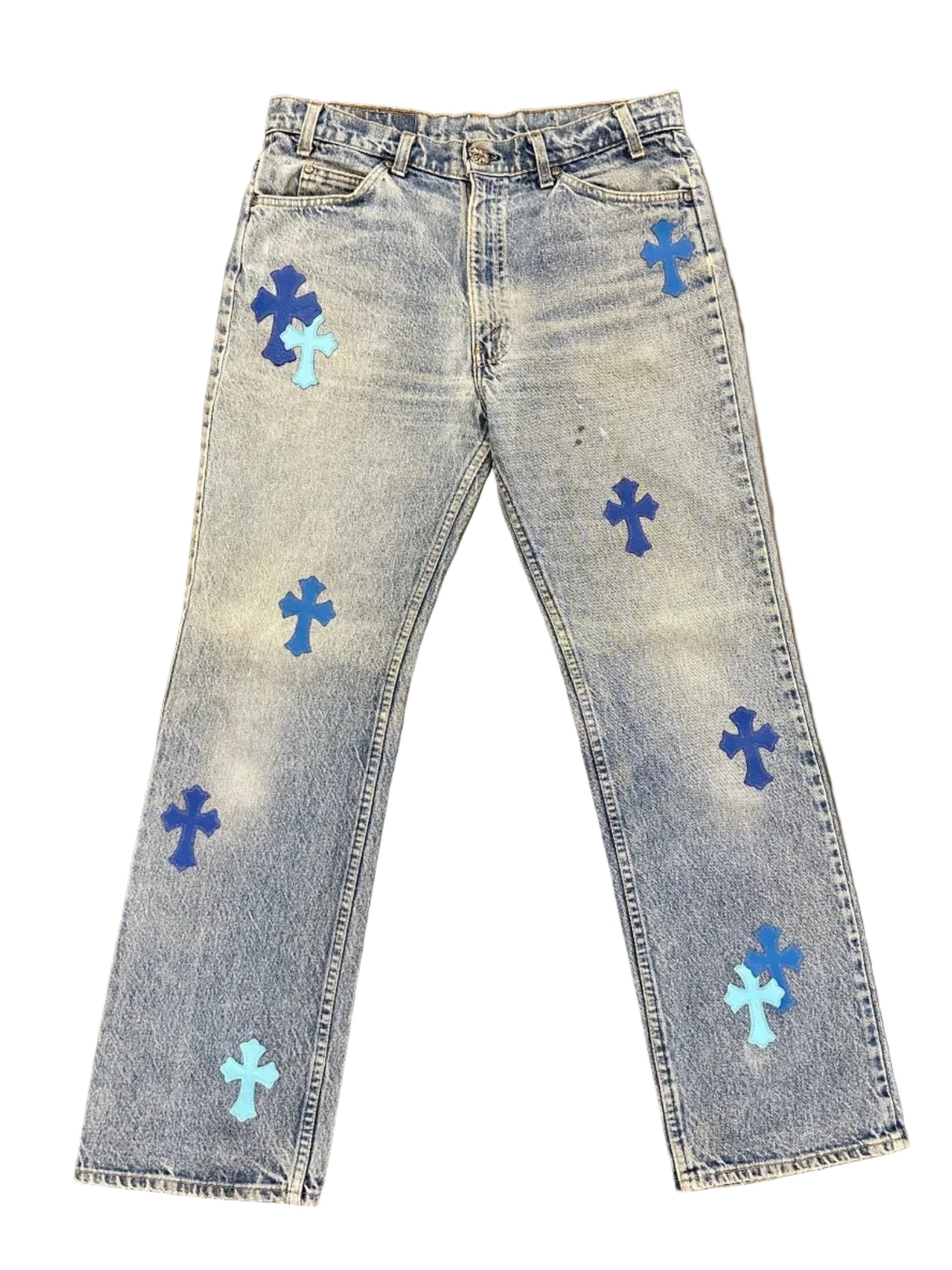 ($31,000) Chrome Hearts Levi's Blue cross patch denim jeans Sz 33