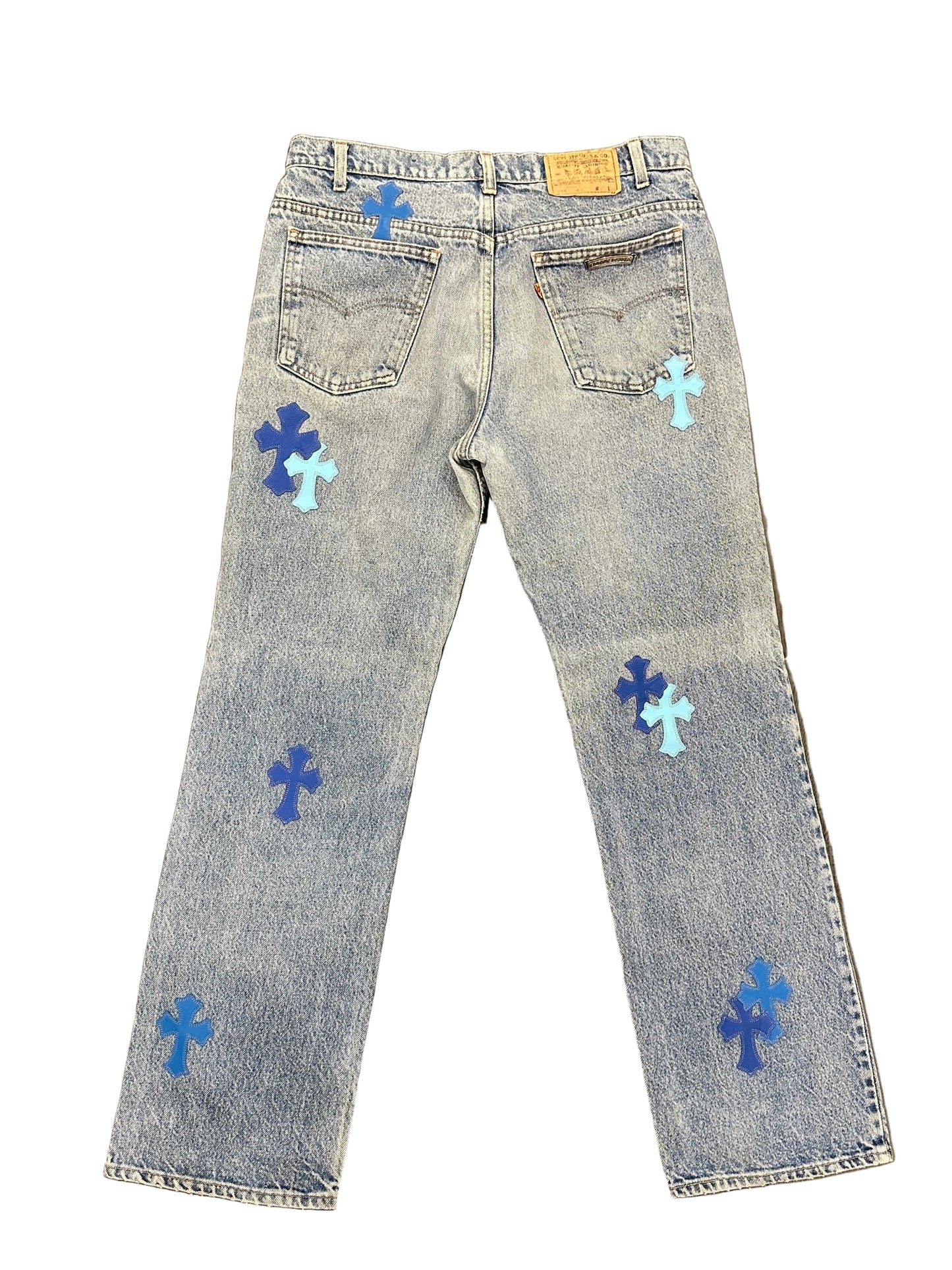 ($31,000) Chrome Hearts Levi's Blue cross patch denim jeans Sz 33