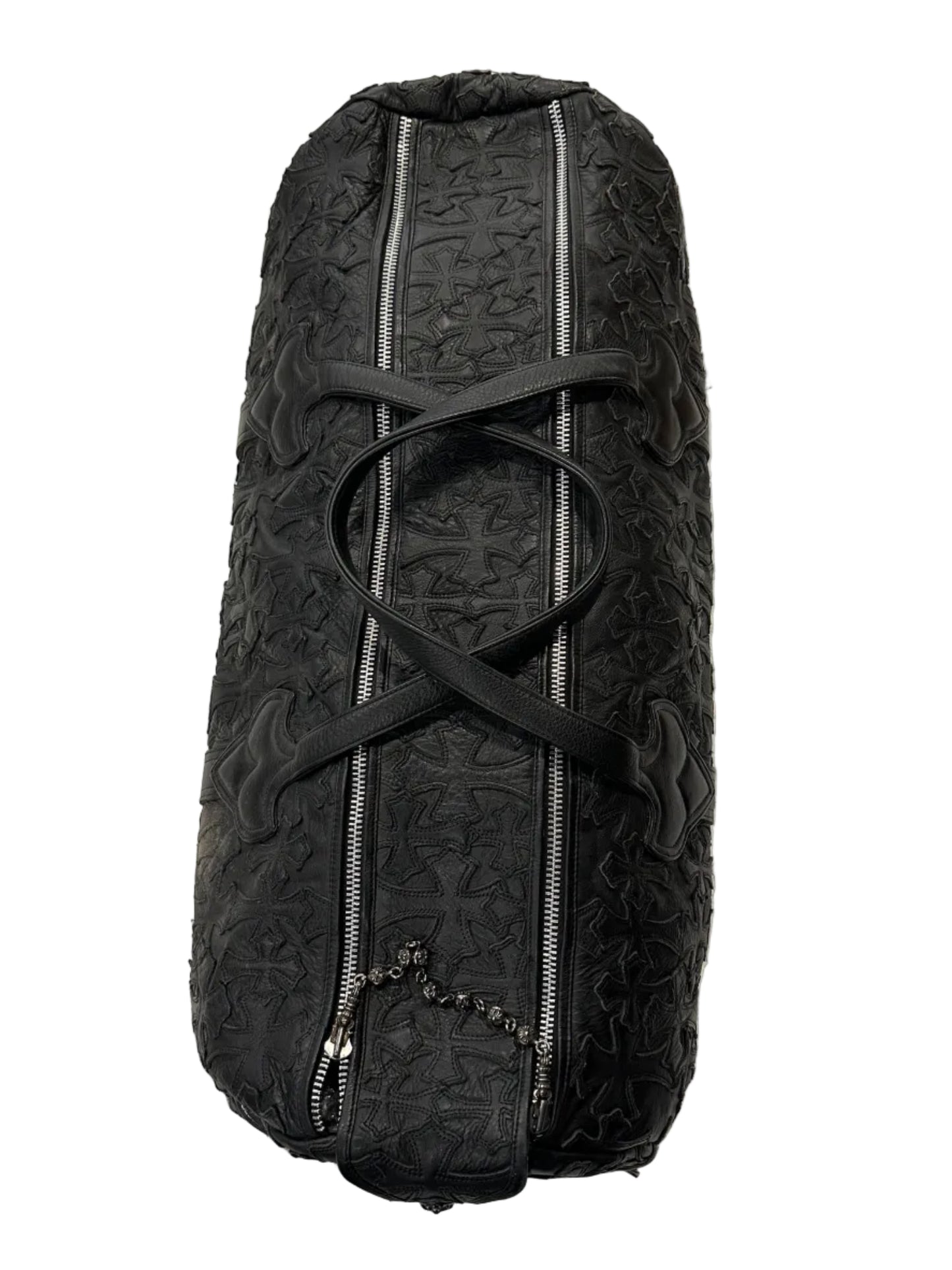 ($40,000) Chrome Hearts Black Leather Cross Patch Duffel Bag Large