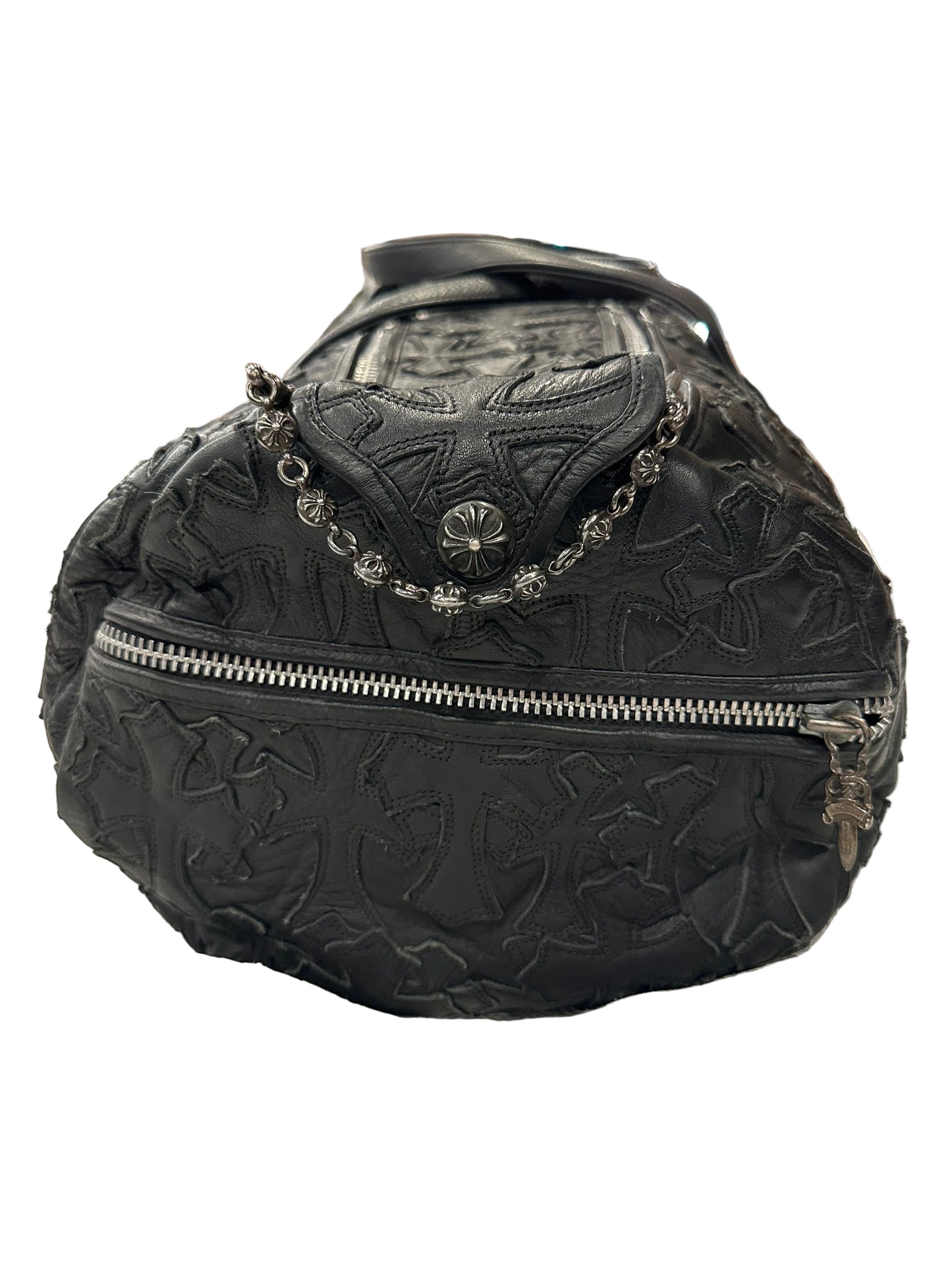 ($40,000) Chrome Hearts Black Leather Cross Patch Duffel Bag Large