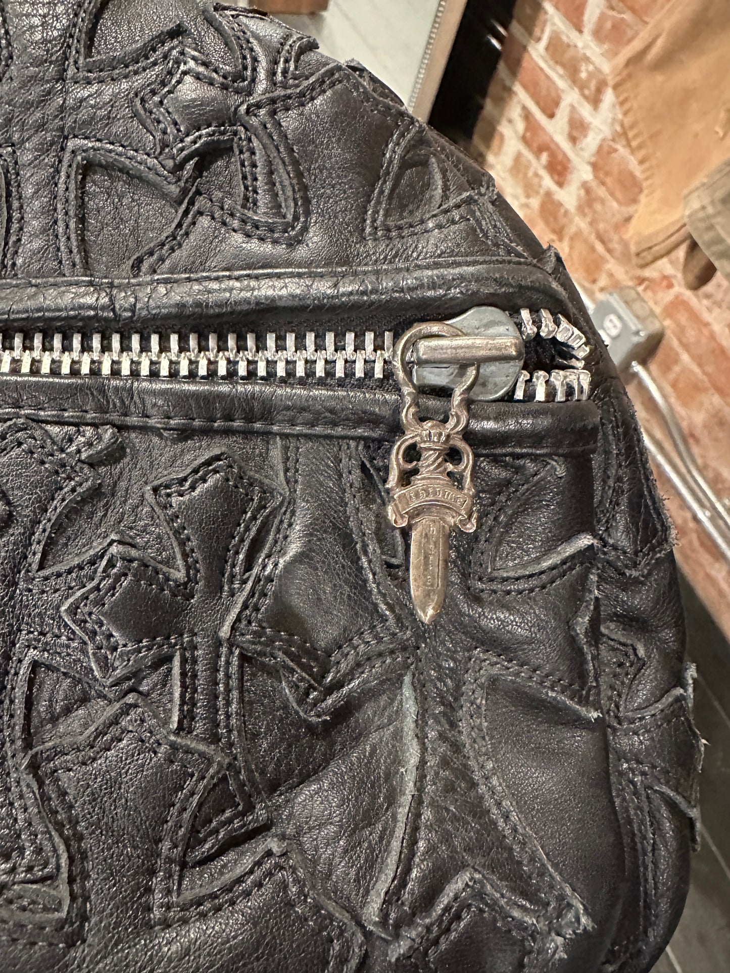 ($40,000) Chrome Hearts Black Leather Cross Patch Duffel Bag Large