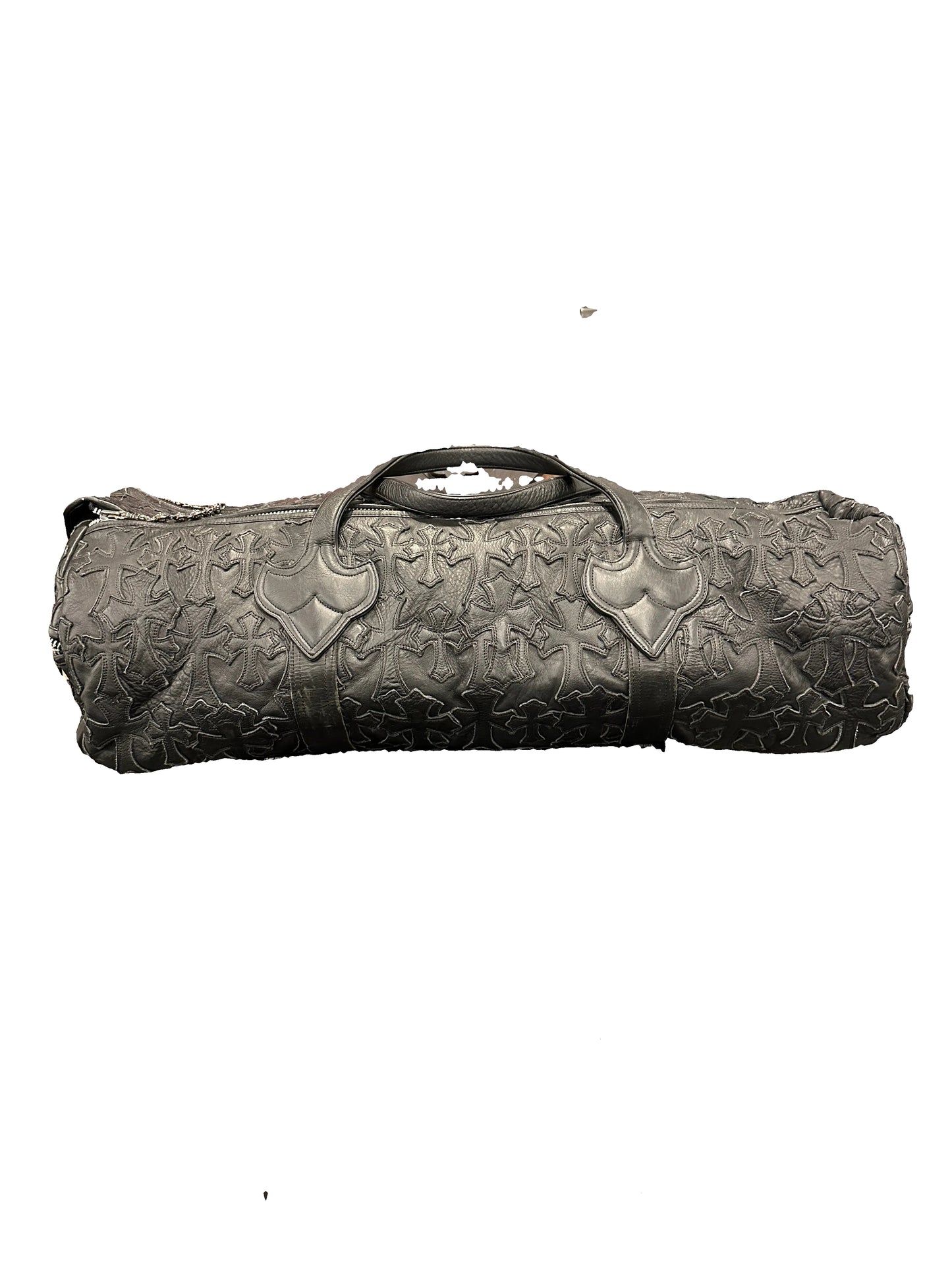 ($40,000) Chrome Hearts Black Leather Cross Patch Duffel Bag Large