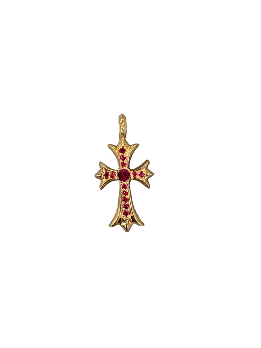 ($17,000) Chrome Hearts 22K Gold Ruby Tiny Cross pendant