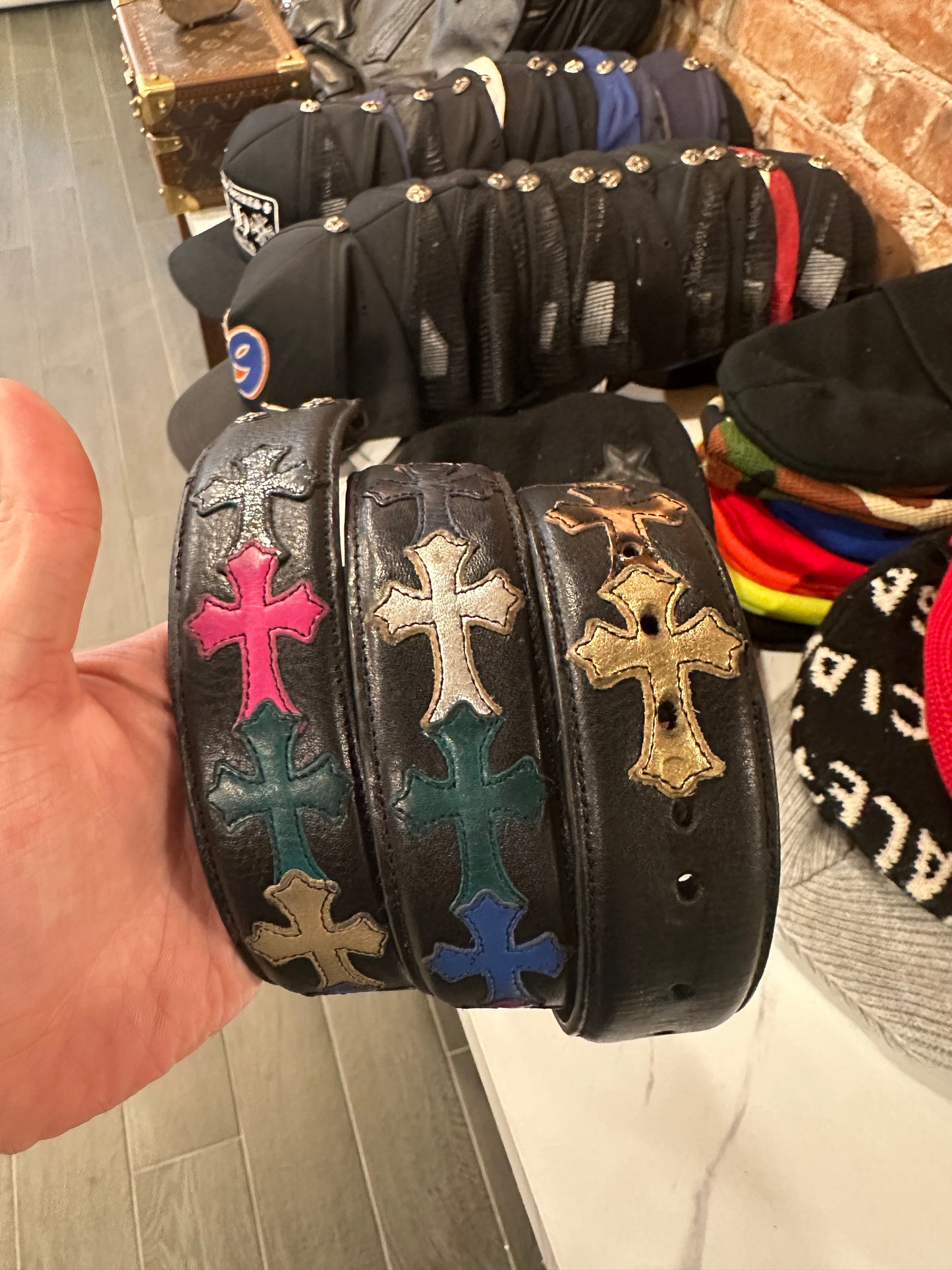 ($23,000) Chrome Hearts Multi Color Patch Roller Belt Sz 36