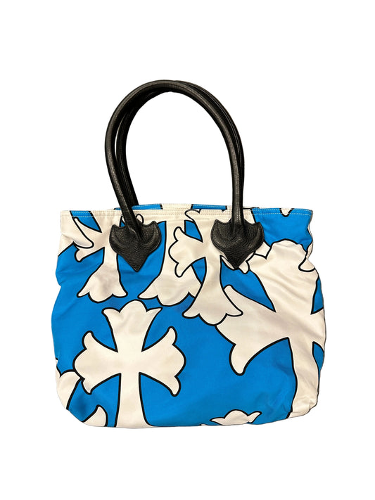 Chrome Hearts Cemetery Cross Print Nylon Leather Blue FS Tote Bag