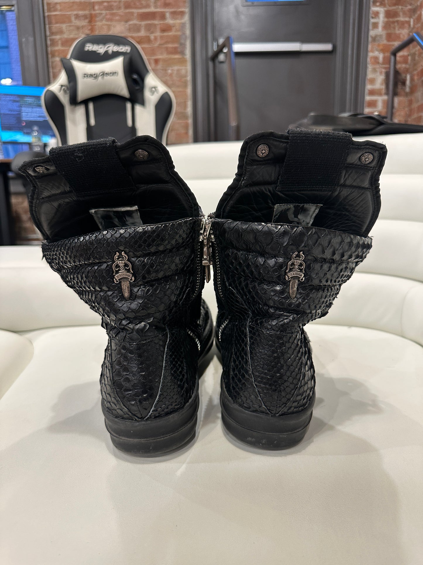 ($14,500) Chrome Hearts x Rick Owens Geobasket sneakers in black python skin Sz 44