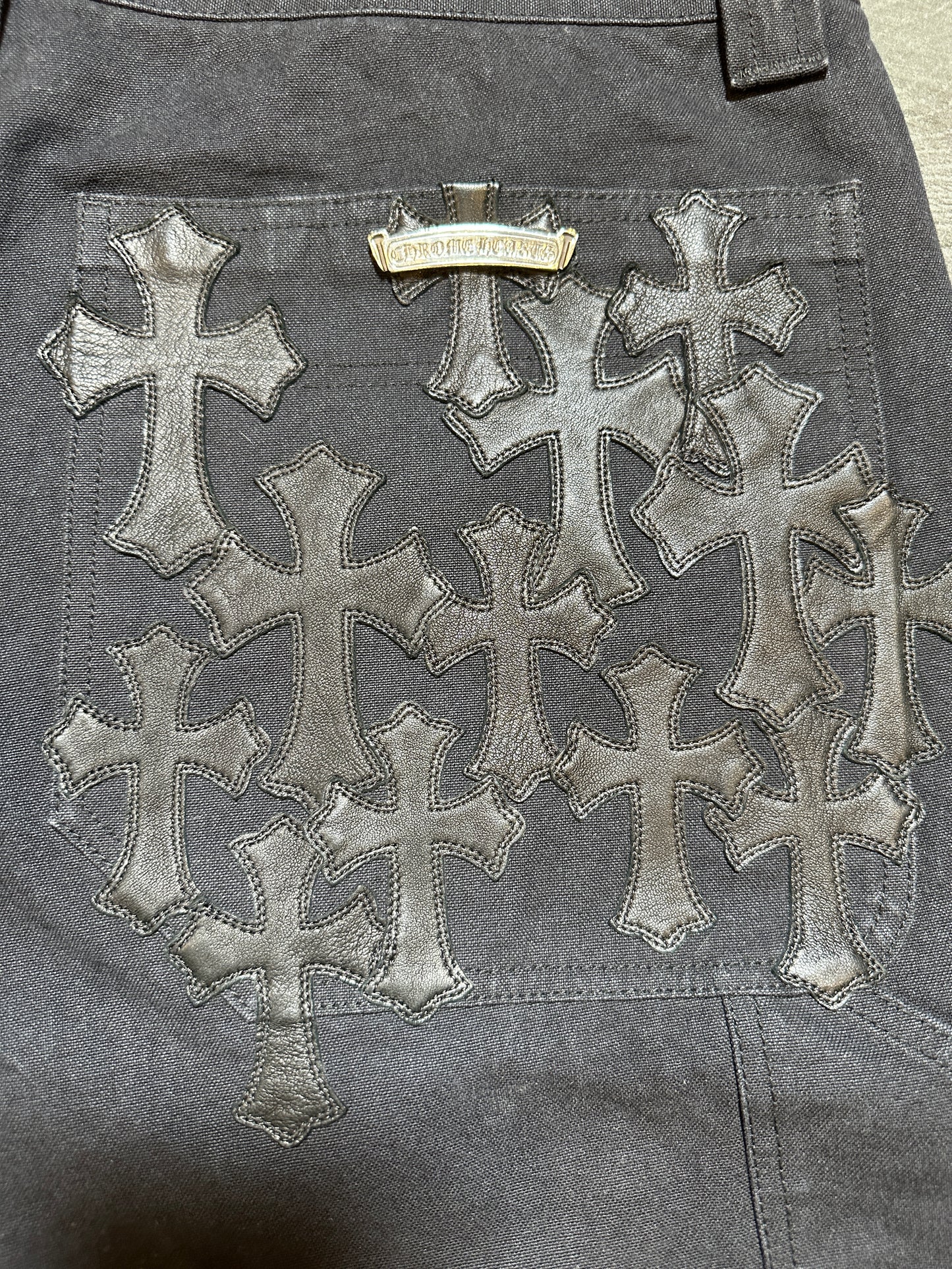 Chrome Hearts Carpenter Cemetery Cross Patch Denim Shorts SZ 38