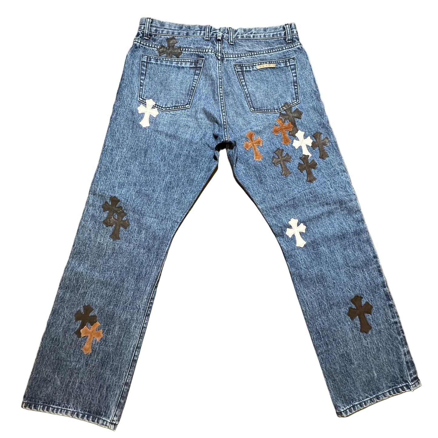 ($17,500) Chrome Hearts Blue Multi-cross jeans sz 36
