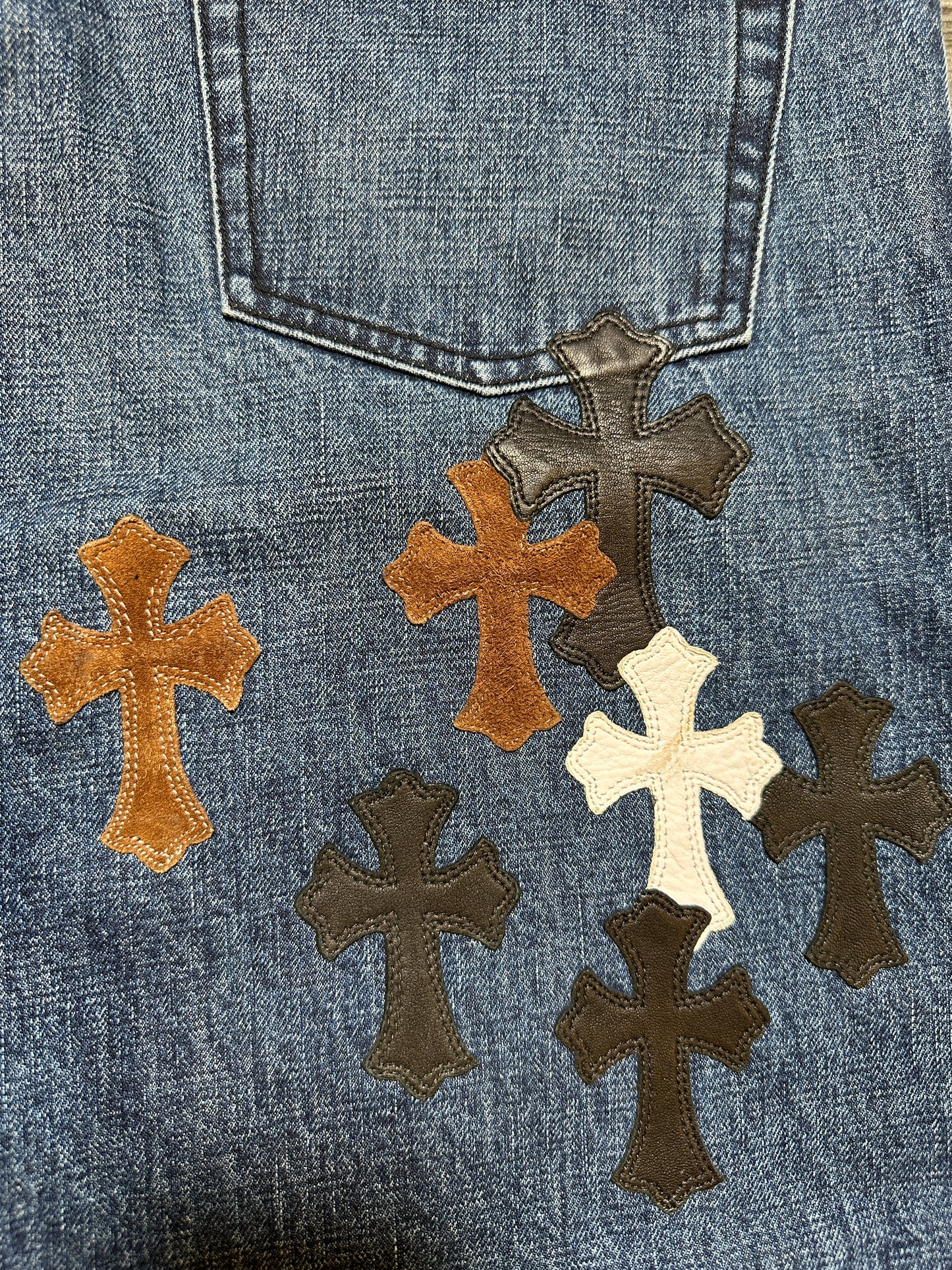 ($17,500) Chrome Hearts Blue Multi-cross jeans sz 36