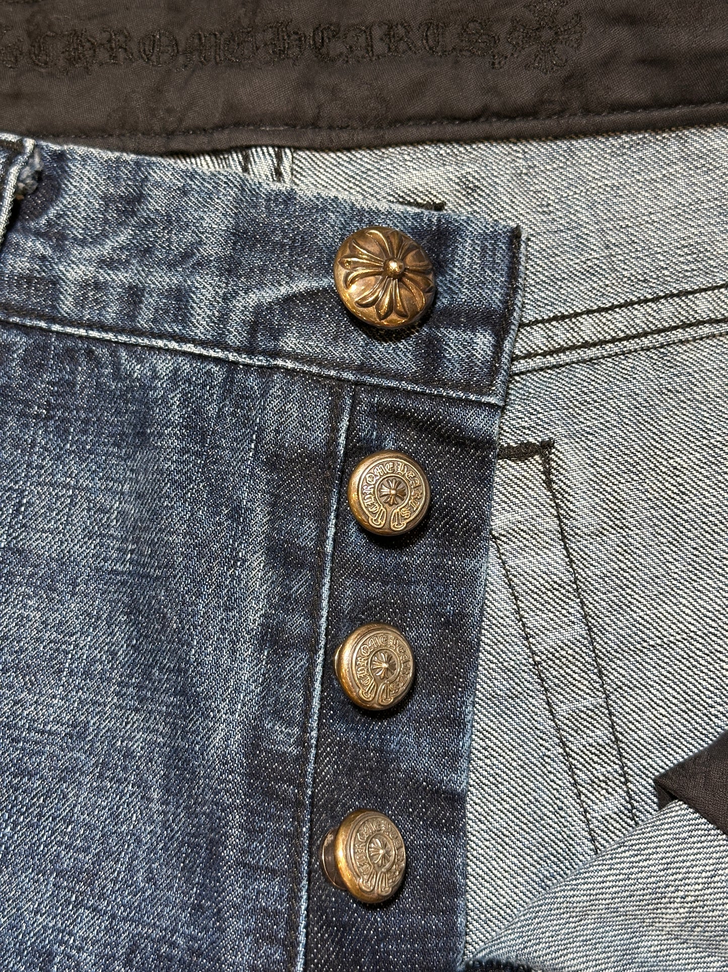 ($17,500) Chrome Hearts Blue Multi-cross jeans sz 36