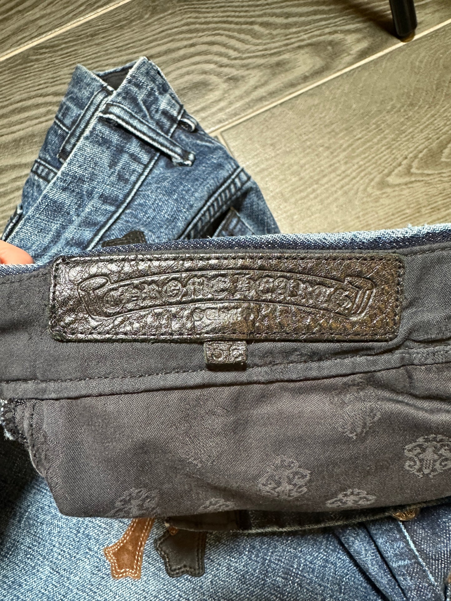 ($17,500) Chrome Hearts Blue Multi-cross jeans sz 36