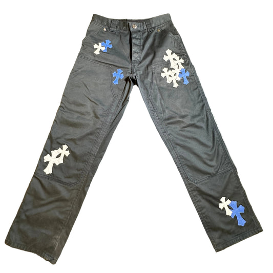 Chrome Hearts Navy Double Knee Blue + White Cross Patch Carpenter Pants sz32