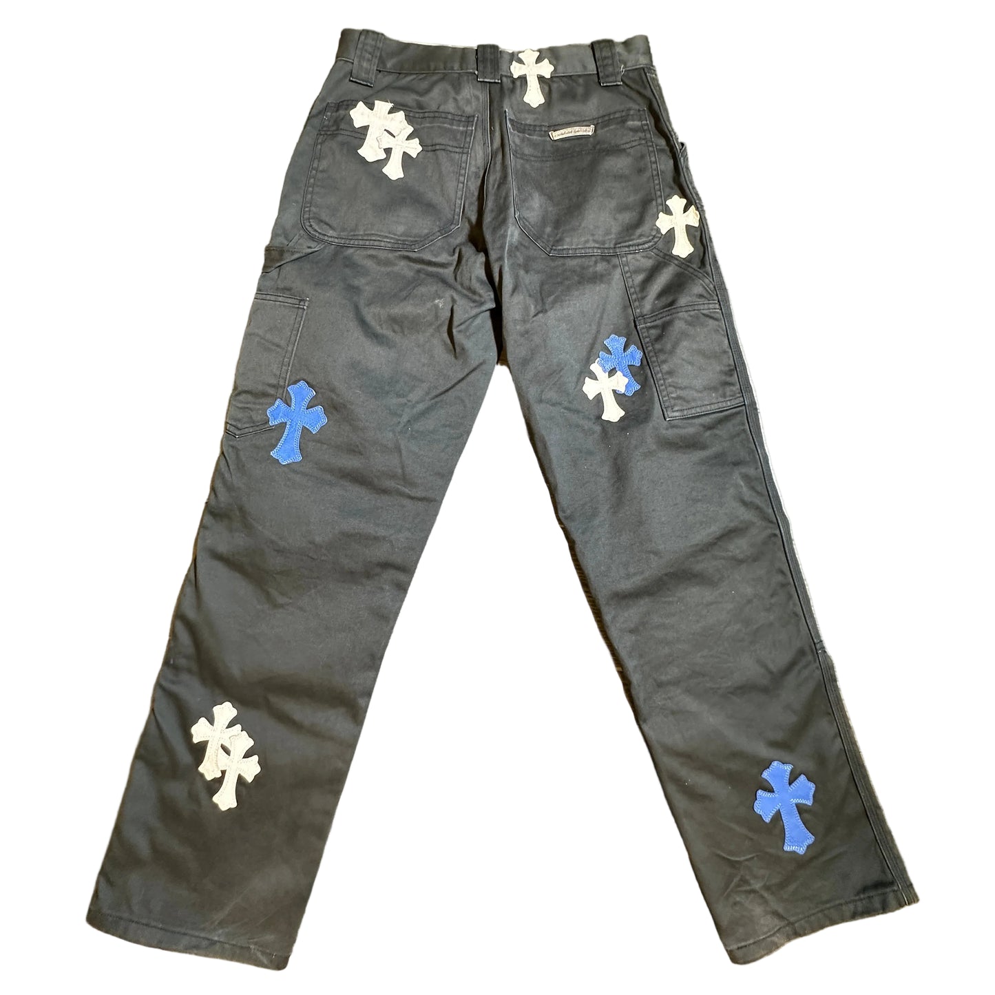 Chrome Hearts Navy Double Knee Blue + White Cross Patch Carpenter Pants sz32