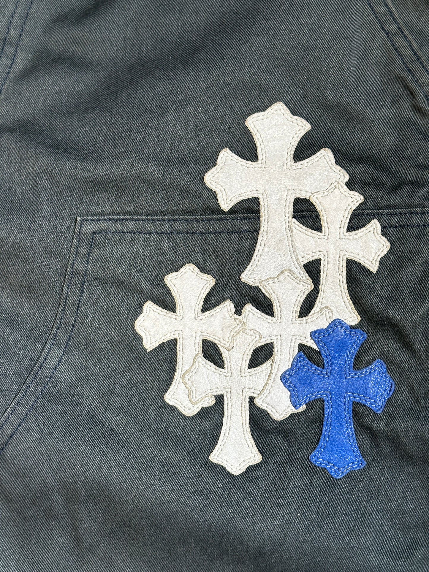 Chrome Hearts Navy Double Knee Blue + White Cross Patch Carpenter Pants sz32
