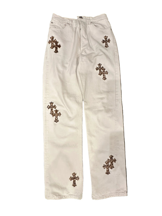 Chrome Hearts Cheetah Cross Patch White Levi Jeans sz 31 TAILORED