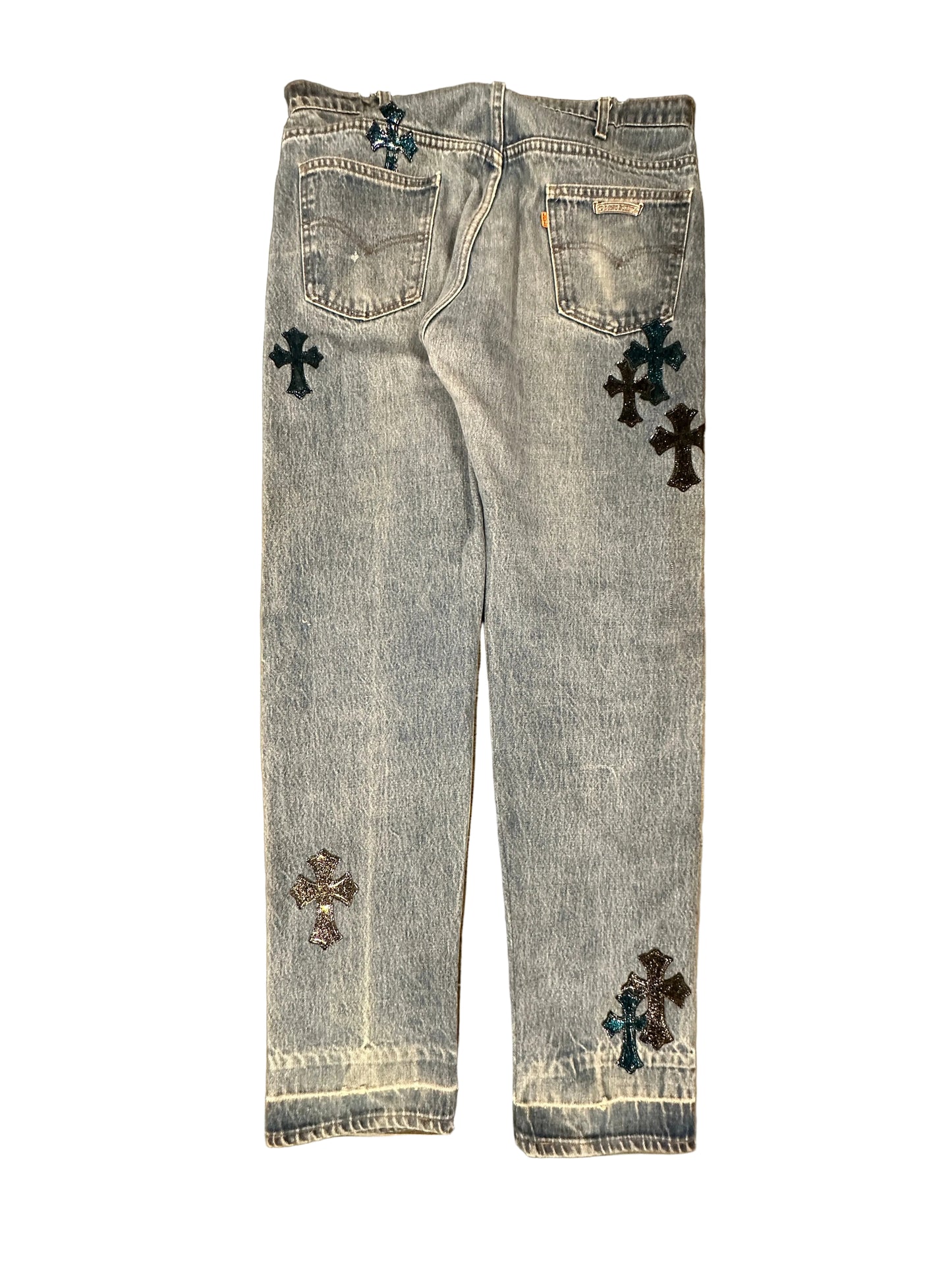 ($17,000) Chrome hearts Galaxy patch Light Wash Jeans sz 38