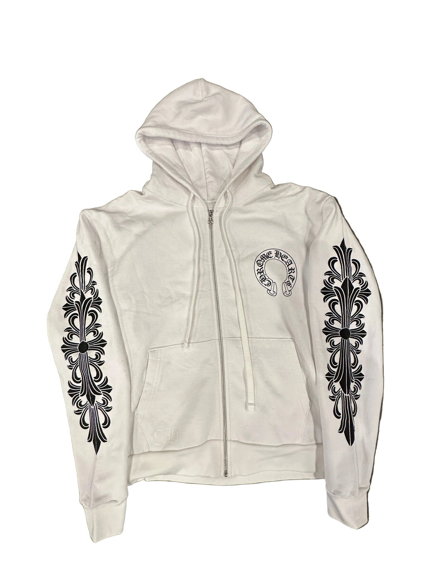 Chrome Hearts White zip up black horseshoe floral sz xs