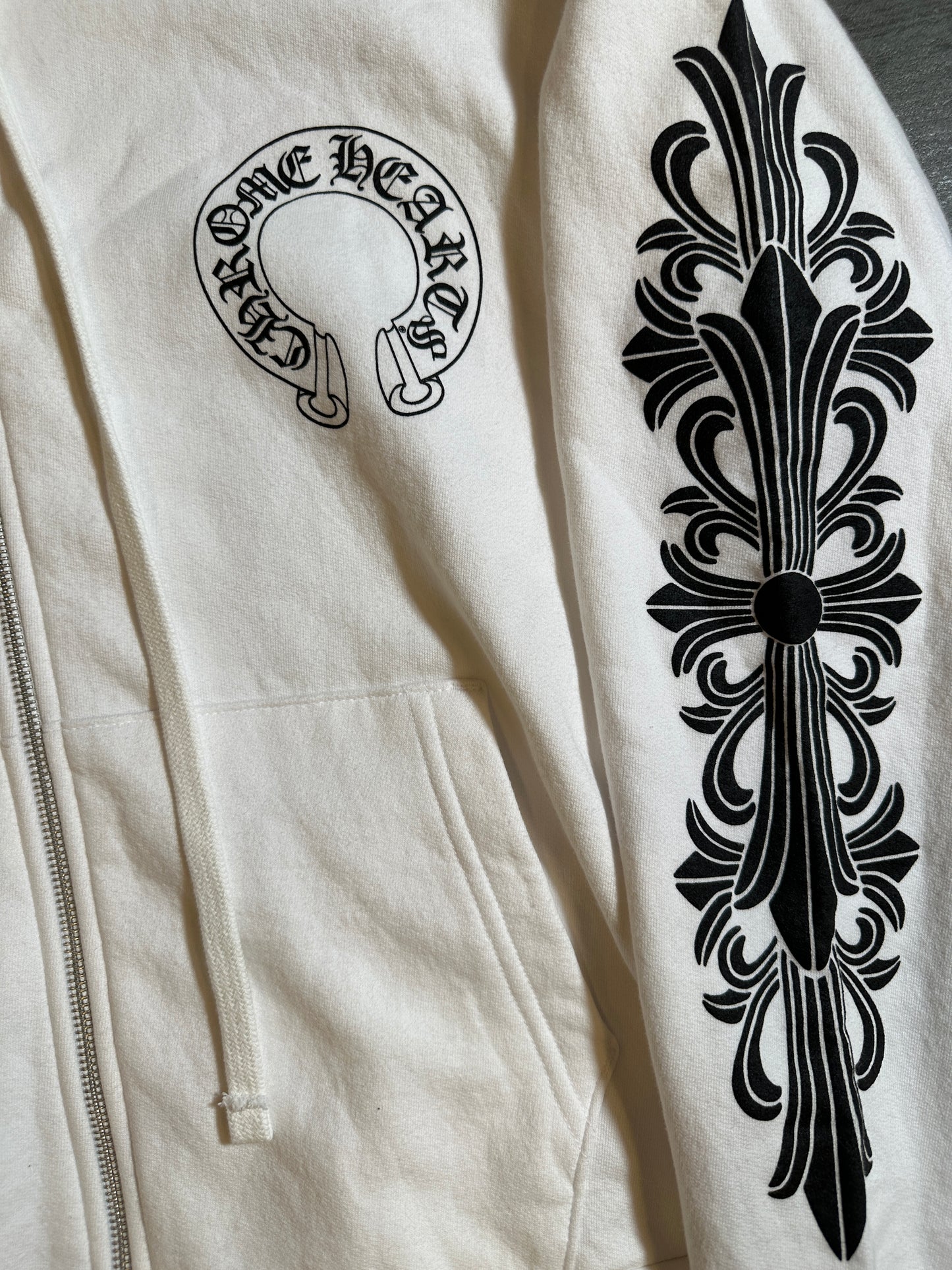 Chrome Hearts White zip up black horseshoe floral sz xs