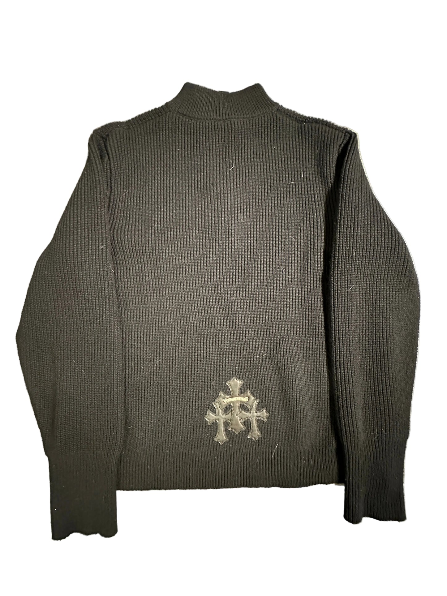 Chrome Hearts black ribbed quarter-zip sweater sz XL