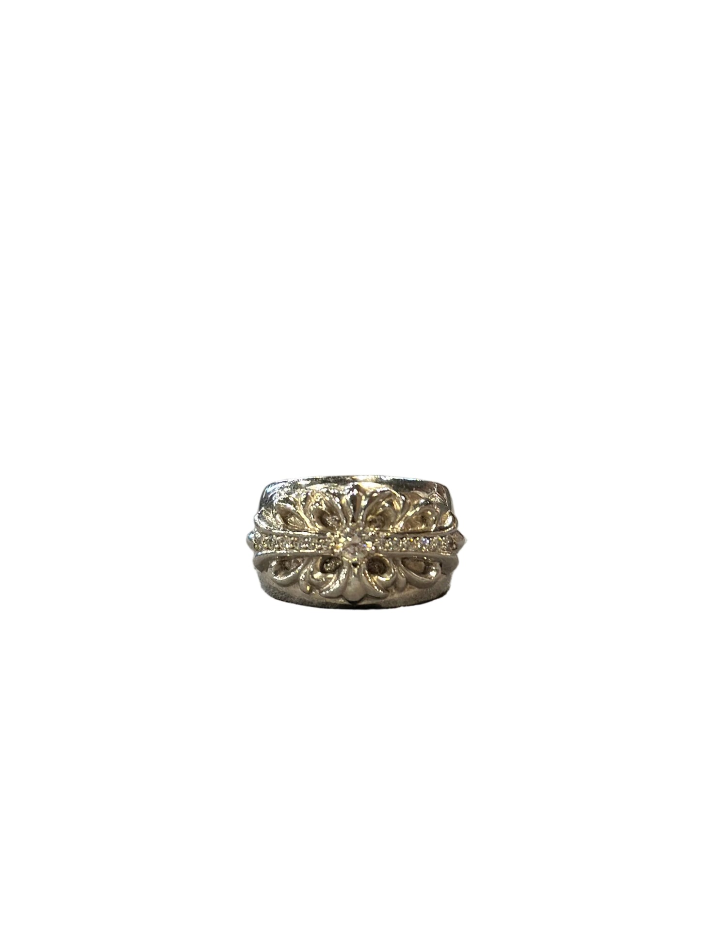 ($15,000) Chrome Hearts White Gold Floral Cross With diamonds ring sz 7