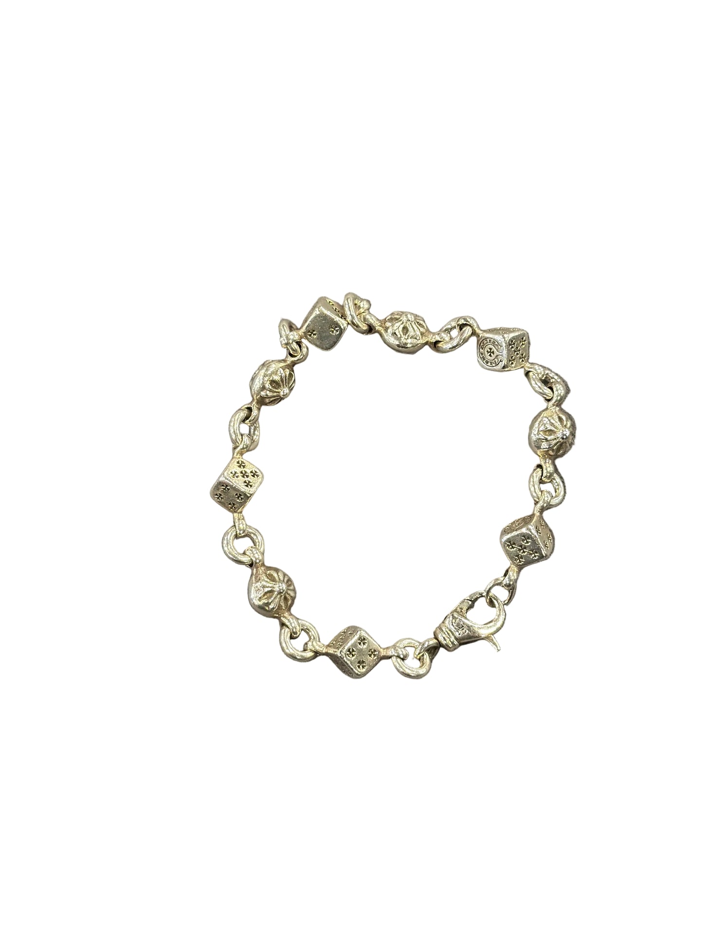 Chrome Hearts Sterling Silver Dice Cross Ball bracelet 8in