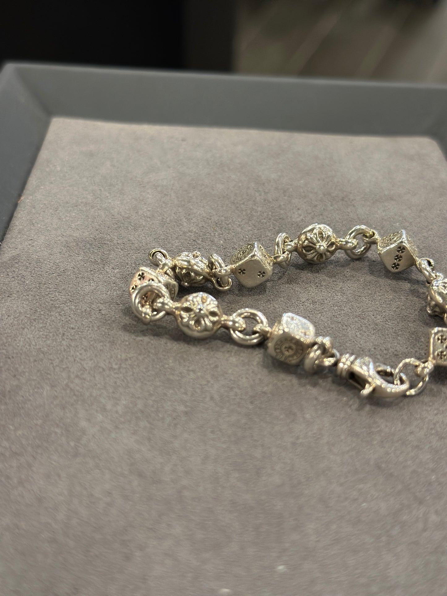 Chrome Hearts Sterling Silver Dice Cross Ball bracelet 8in