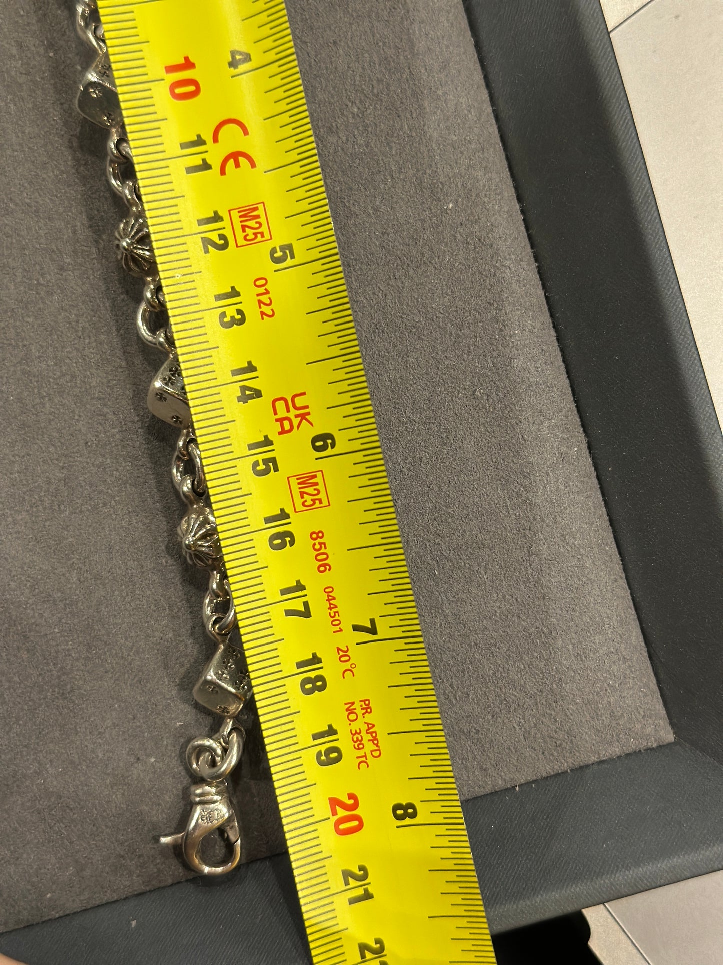 Chrome Hearts Sterling Silver Dice Cross Ball bracelet 8in